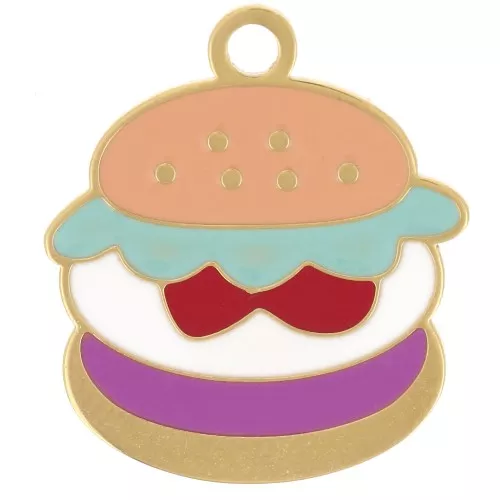 Hamburger Charm 17x15 mm Epoxy Resin - 304L Gold Stainless Steel - Multi x1