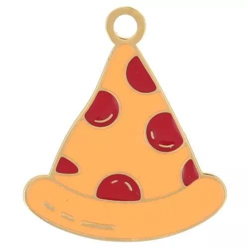 Pizza Charm 18x15 mm Epoxy Resin - 304L Gold Stainless Steel - Orange x1