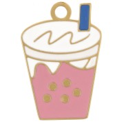 Milkshake Charm 18x12 mm Epoxy Resin - 304L Gold Stainless Steel - Rose x1|raw }}