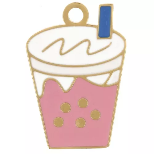 Milkshake Charm 18x12 mm Epoxy Resin - 304L Gold Stainless Steel - Rose x1