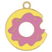 Donut charm 16 mm Epoxy resin - Stainless steel 304L Gold - Rose x1|raw }}