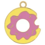 Donut charm 16 mm Epoxy resin - Stainless steel 304L Gold - Rose x1