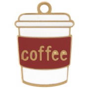 Coffee Cup Charm, 18x12.5 mm, Epoxy Resin - Gold-Plated 316L Stainless Steel - Brown