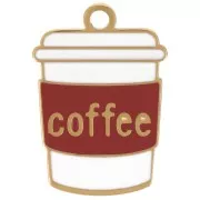 Coffee Cup Charm, 18x12.5 mm, Epoxy Resin - Gold-Plated 316L Stainless Steel - Brown