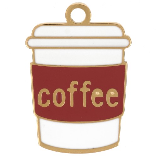 Coffee Cup Charm, 18x12.5 mm, Epoxy Resin - Gold-Plated 316L Stainless Steel - Brown