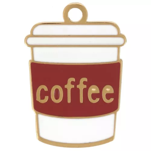 Coffee Cup Charm, 18x12.5 mm, Epoxy Resin - Gold-Plated 316L Stainless Steel - Brown