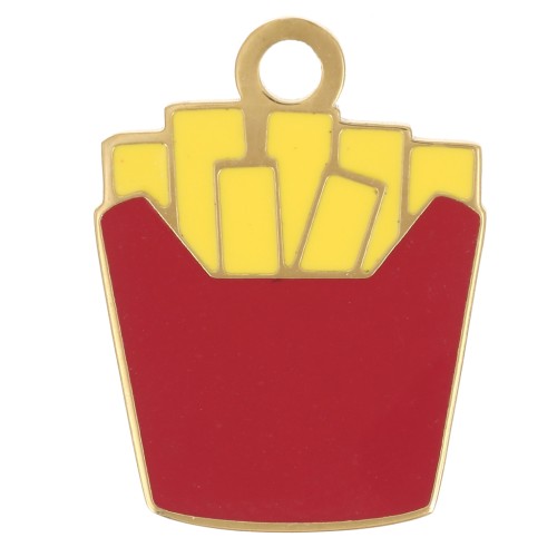 Charm French fries 16x12 mm epoxy resin - Stainless steel 304L Gold - Red - Yellow