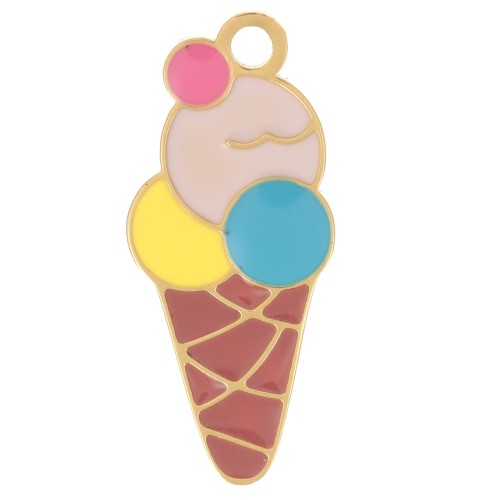 Ice cream cone charm 18x8 mm Epoxy resin - 304L Gold stainless steel x1