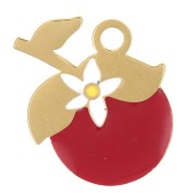 Orange charm 13x14 mm Epoxy resin - 304L stainless steel Gold - red x1