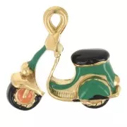 21x22mm 304L Stainless Steel Scooter Charm Epoxy Resin - Gold - Green x1