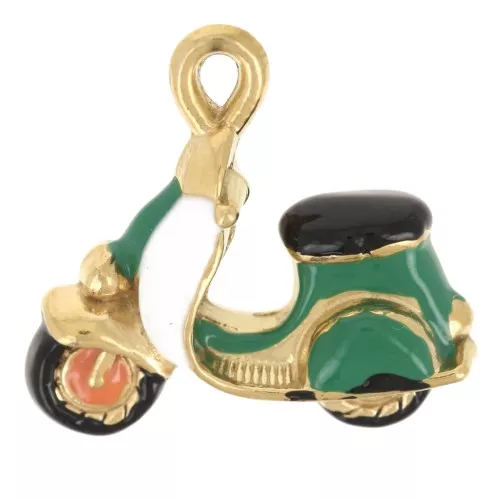 21x22mm 304L Stainless Steel Scooter Charm Epoxy Resin - Gold - Green x1