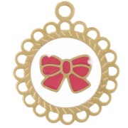 15mm 304L stainless steel round charm - bow pattern - Epoxy resin - Gold x1|raw }}