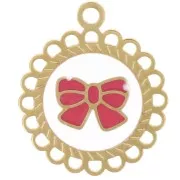 15mm 304L stainless steel round charm - bow pattern - Epoxy resin - Gold x1