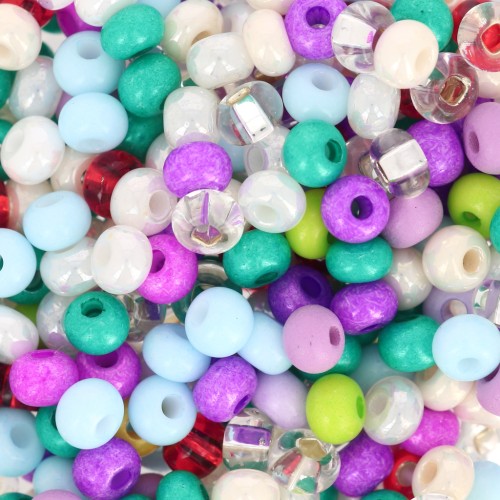 Preciosa Seed Beads 6/0 4 mm - Assorted Purple, Turquoise, and White - 20 g