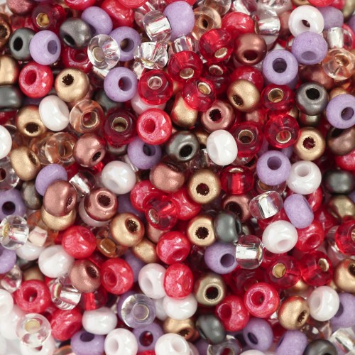Preciosa Seed Beads 8/0 3 mm - Red, Purple, and Bronze Mix x 20 g