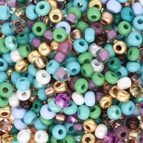 Preciosa Seed Beads 8/0 3 mm - Assorted Turquoise, Plum, and Gold x 20 g