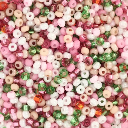 Preciosa Seed Beads 11/0 2 mm - Assorted White, Pink, and Green - 20 g
