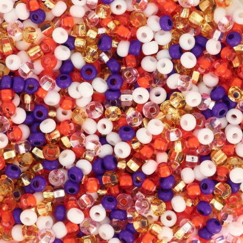 Preciosa Seed Beads 11/0 2 mm - Assorted White, Orange, and Purple - 20 g