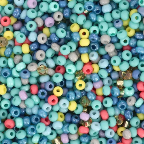Preciosa Seed Beads 11/0 2 mm - Assorted Turquoise, Green, and Orange - 20 g