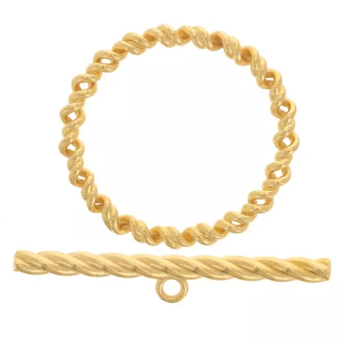Twisted T clasp 27mm for bracelet or necklace - 925 Sterling Silver Fine gold plated x1