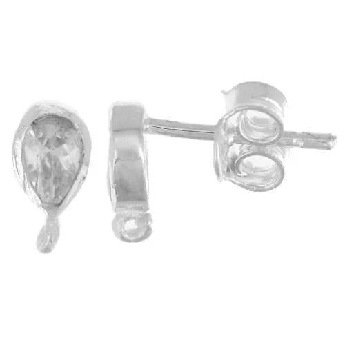 Drop Earstuds 8x4 mm with zirconium oxide - 925 Sterling Silver - Crystal x2