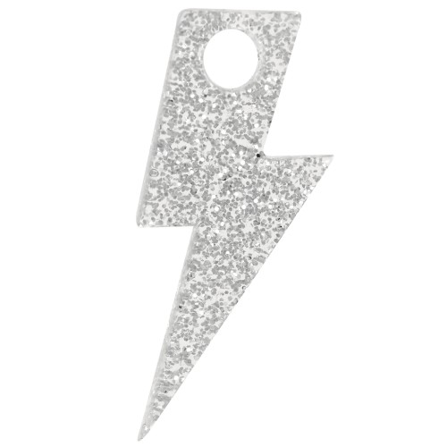 25mm acrylic lightning bolt pendant - Silver glitter x1