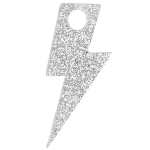 25mm acrylic lightning bolt pendant - Silver glitter x1