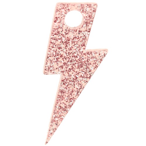 25 mm acrylic lightning bolt pendant - Old rose glitter x1