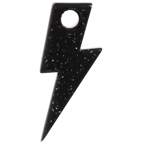 25 mm acrylic lightning bolt pendant - Black glitter x1