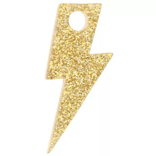 25 mm acrylic lightning bolt pendant - Gold glitter x1
