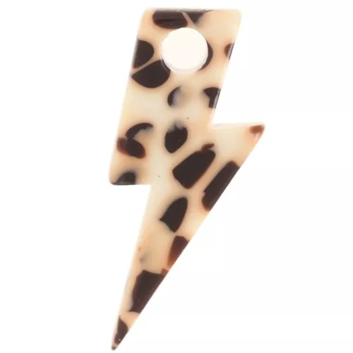 Lightning bolt pendant 25 mm in acetate - Mottled Brown - Cream x1