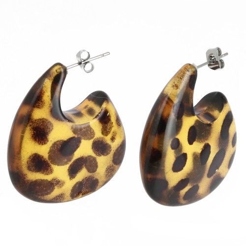34x30mm Design earrings in acetate - Mottled Light Brown - Brown x2