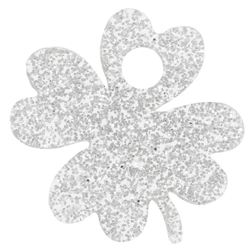 19mm Acrylic Clover Charm - Silver Glitter x1
