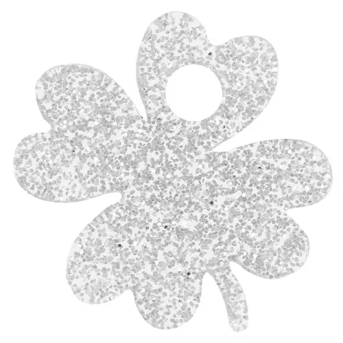 19mm Acrylic Clover Charm - Silver Glitter x1