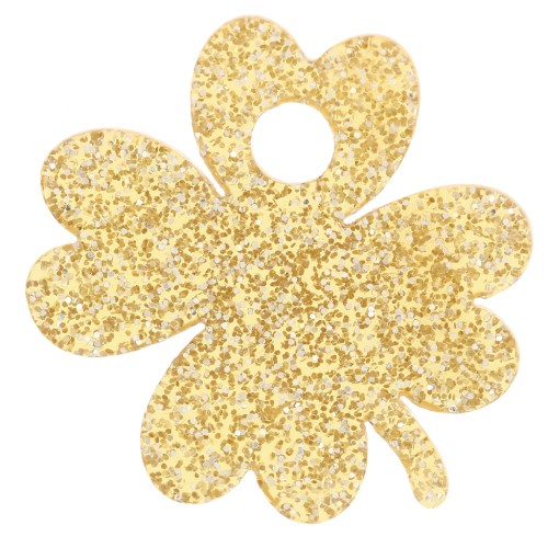 19mm acrylic clover charm - Gold glitter x1