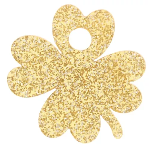 19mm acrylic clover charm - Gold glitter x1