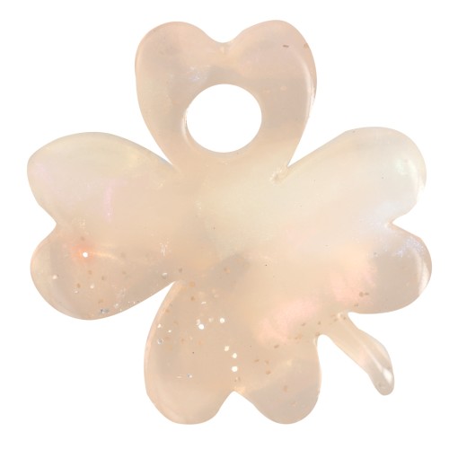 19mm acetate Clover charm - Marbled Peach pearly glitter x1