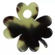 19mm acetate Clover charm - Tortoiseshell - Dark Green - Black x1