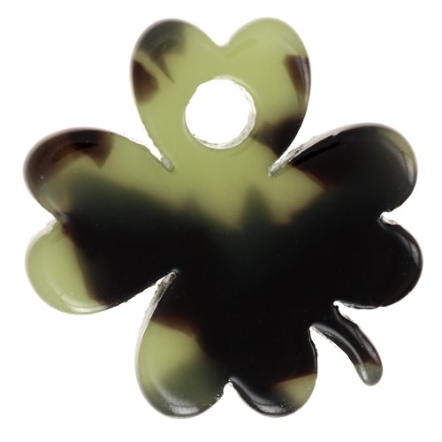 19mm acetate Clover charm - Tortoiseshell - Dark Green - Black x1