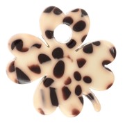 19mm acetate Clover charm - Mottled Brown - Cream x1|raw }}