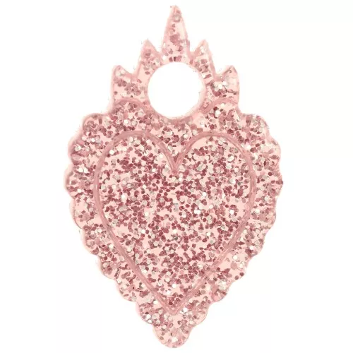 19.5x13mm Acrylic Heart Charm - Old Rose Glitter x1