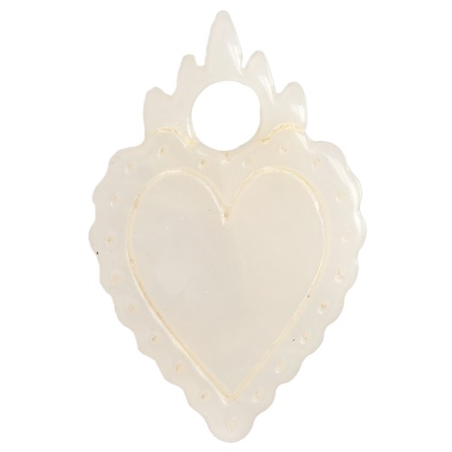 19.5x13mm Heart charm ex-voto in acetate - Marbled ivory x1
