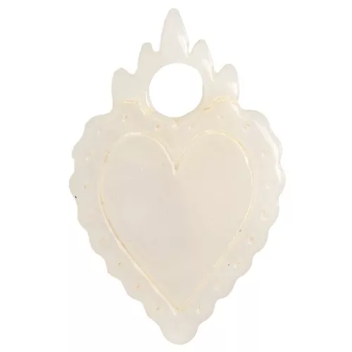 19.5x13mm Heart charm ex-voto in acetate - Marbled ivory x1