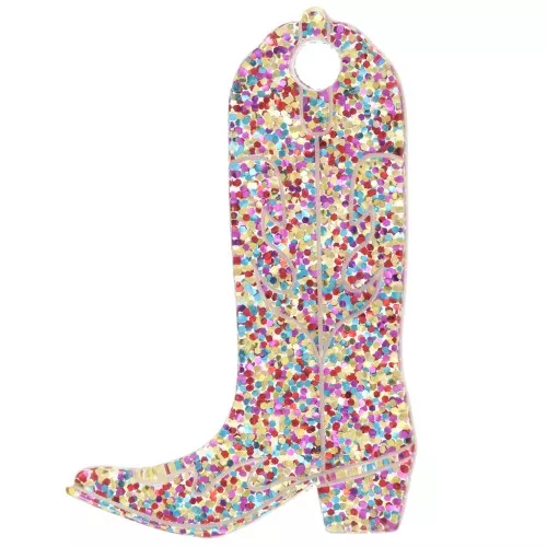 Santiag cowboy boot 35x23 mm acrylic pendant - Multicolored glitter x1