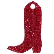 Santiag cowboy boot 35x23 mm acrylic pendant - Red glitter x1