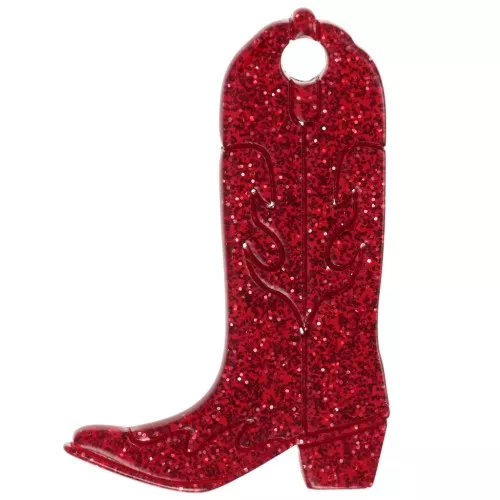 Santiag cowboy boot 35x23 mm acrylic pendant - Red glitter x1