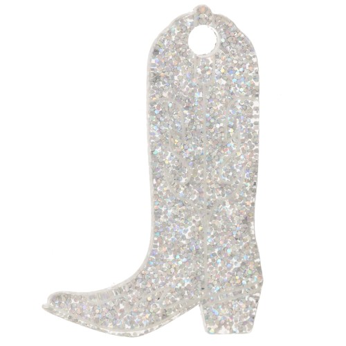 Santiag cowboy boot pendant 35x23 mm acrylic - Silver glitter AB x1