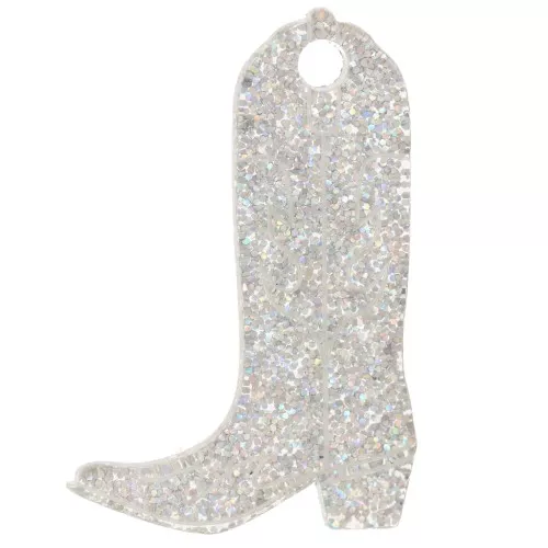 Santiag cowboy boot pendant 35x23 mm acrylic - Silver glitter AB x1