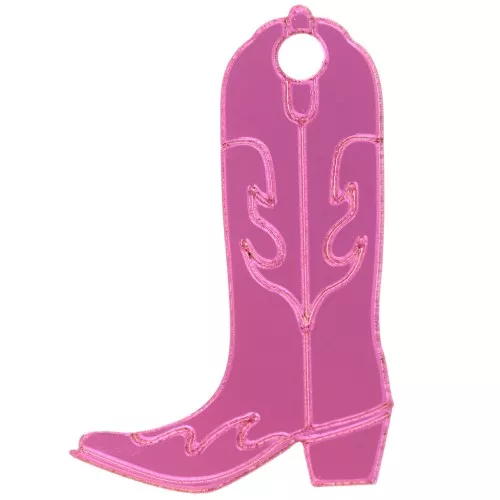Santiag cowboy boot pendant 35x23 mm in plexiglass - Mirror effect - Fuschia