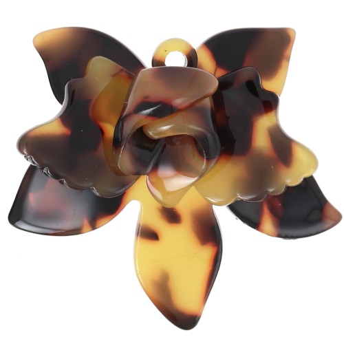 37x41mm Tortoise Shell Acetate Flower Pendant - Brown - Black x1